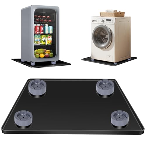 ToLanbbt Mini Fridge Silicone Mat with 4 Base Raisers - 27" x 27" x 0.6" Mini Fridge Drip Tray Under Refrigerator Mat Carpet Floor Protector Leak-Resistant Portable AC Pan for Washing Machine, Black - color: Black (With 4 Base Raisers), size: 27"x27"x0.6"