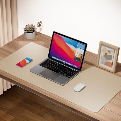 Boutilon Leather Desk Pad Protector,Non-Slip Mouse Pad,Laptop Desk Pad,Office Mouse Mat,Waterproof Leather Desk Blotter,Desk Writing Pad for Office and Home (S-Beige,24"x 14") - color: Beige, size: S 24" x 14"
