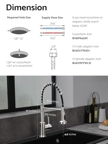 WEWE Touchless Kitchen Faucet with Pull Down Sprayer - Motion Sensor Kitchen Faucets Spring Single Handle Stainless Steel Kitchen Sink Faucet (Brushed Nickel) - color: Brushed Nickel, style: Transitional
