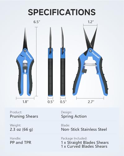 Fondwell 6.5" Pruning Shears Trimming Scissors: 2 Pack of Non-Stick Gardening Scissors - Reliable Garden Snips for Managing Small Plants - style: Trimming Scissors (Straight & Curved)