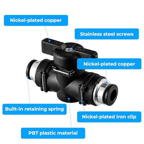 3 PCS 1/4 Push to Connect Valve Pneumatic Union Ball Valve, 1/4" OD Push to Connect Fittings Air Valves Control Quick Connects Air Hose Fittings Pneumatic Ball Valves Airs Line Fitting