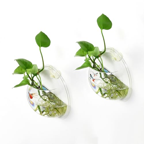 2PCS Wall Hanging Plant Terrarium, Wall Mounted Fish Bowl Tank Clear Flower Pot Aquarium, Acrylic Globe Flower Vase Planter, Wall Fish Bubble Tank for Succulent Plants, Hydroponic Air Plant