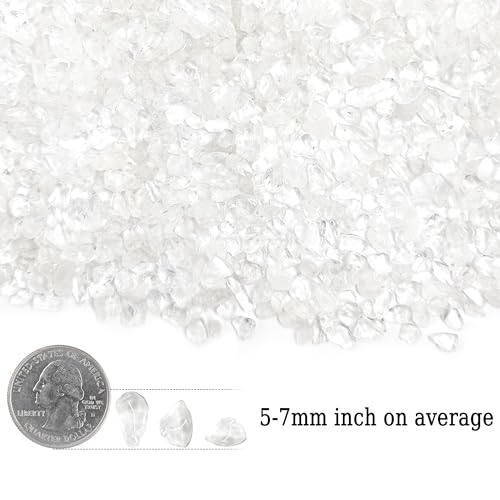 Kaiyuan Dynasty 460g Clear Quartz Crystal Chips Bulk, 5-7mm Natural Tumbled Gemstones, Crushed Decorative Stones for Vase Fillers, Aquarium Gravel & Fish Tank Rocks - color: Clear, size: 1LB