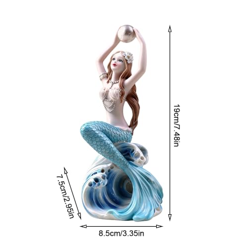 Rayberro 7.48" Mermaid Figurine Resin Mermaid Sculpture Mediterranean Princess Statue Home Office Desktop Ornaments Bookshelf Decor Mermaid Collectible Crafts Fish Tank Aquarium Decoration - color: Blue Hold Pearl