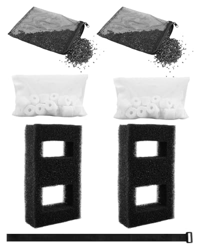 2 Set Aquarium Filter Media Fit for Fluval SPEC, EVO, Betta, Flex Desktop Aquarium Series, Includes 2 Ceramic Rings, 2 Foam Filters A1376, 2 Activated Carbon Filters, 1 Filter Cable