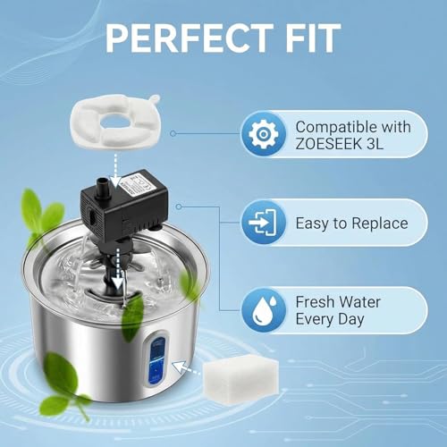 15 Pack Cat Water Fountain Filters, Filter & Pre-Filter Sponges Replacement Compatible with ZOESEEK for 101oz/3.0L Automatic Pet Fountain Dog Water Fountain Dispenser
