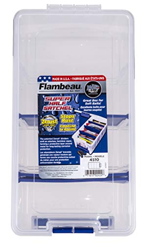 Flambeau Outdoors 4510 Super Half Satchel Soft Bait Organizer 15x8x6.25-Inch Ultimate Waterproof Tuff Tainer Fishing Tackle Tray Box (Includes Zerust Dividers)