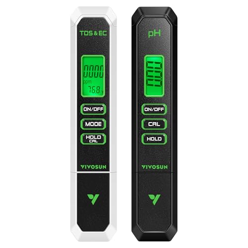 VIVOSUN Digital pH and TDS Meter Kit, 0.01pH High Accuracy Pen, 0-14.0 pH Range, ± 2% Readout 3-in-1 TDS EC Temperature Meter for Hydroponics, Pool and Aquarium, Black White, UL Certified - color: Black+White