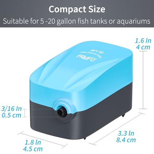 Pawfly Aquarium 15-40 GPH Compact Air Pump Quiet Oxygen Aerator Pump with Air Stone/Nano Bio Sponge Filter Airline Tubing and Check Valve Accessories for 3-20 Gallon Buckets and Fish Tanks - style: Basic