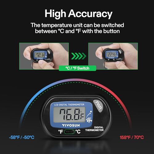 VIVOSUN 1-Pack LCD Digital Aquarium Thermometer Fish Tank Water Terrarium Temperature with Suction Cup for Turtle - size: 1 pack