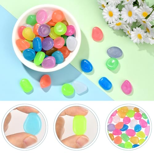 1 Box 100Pcs Multicolor Glow Rocks Fish Tank Decor Glowing Resin Pebbles Luminous Aquarium Gravel Stones Garden Decor Accessories for Driveway Walkway Outdoor Pot Bonsai Landscaping Display - color: Mixed Color