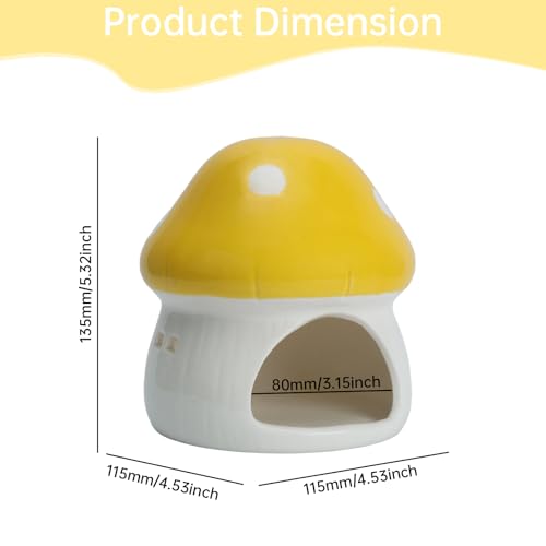 AnRui Ceramic Mushroom Aquarium Decor Cute Mini House Betta Fish Tank Accessories Decoration Hideaway Hideout Cave Ornament for Small Fish, Shrimp, Goldfish and Reptiles (Yellow, Large) - color: Yellow, size: Large