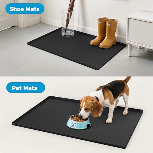 URMONA 22'' x 22'' Waterproof Silicone Under Sink Mat Cabinet and Counter Protector, Shelf Liner for Kitchen and Bathroom, Storage and Organizers, Litter Mat, Pet Cat Puppy Essentials（Black） - color: Black, size: 22"L x 22"W