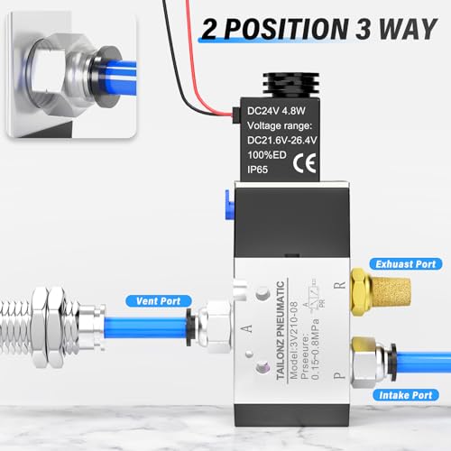 TAILONZ PNEUMATIC 1/4"NPT Solenoid Valve 3V210-08 24V Single Coil Pilot-Operated Electric 2 Position 3 Way Connection Type(Outlet wire) - size: 1/4"NPT/DC24V/Out of line, style: 2 Position 3 Way
