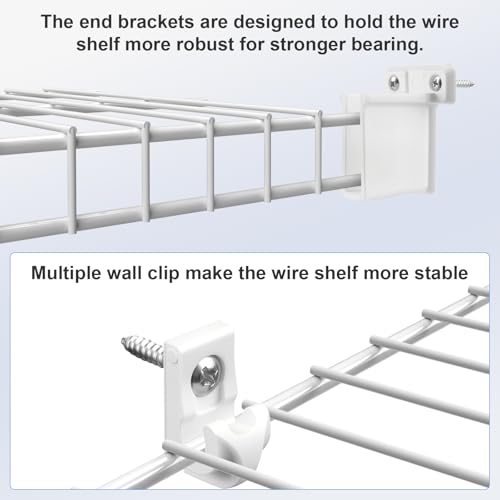 12 Inch Wire Shelf Brackets Set, 8 Pack Metal White Closet Support Bracket with End Brackets & Clips for Wire Shelving Wall Bracket Installation, Support Wire Closet Shelves Racks (8 Pack) - size: 8 Pack