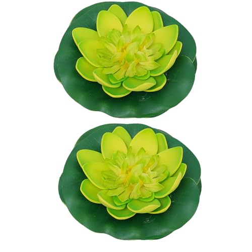 2PCS Artificial Lotus Floating Simulated Plant Realistic Aquarium Garden Lily Decoration Micro Landscape Pond Water,10cm (Green) - color: Green