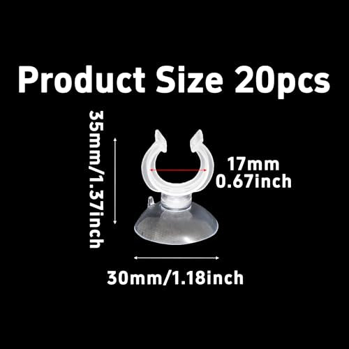 20PCS 17mm Aquarium Suction Cup Clips, Clear Airline Tube Holders for Fish Tank Air Hose, Clamps for Aeration Tubing Setup and Organization - size: 17mm