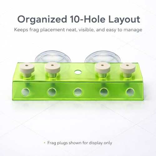 kcrygogo Fluorescent Green Coral Frag Holder Acrylic Coral Rack with Powerful Double Suction Cup Suitable for Household Fish Tanks (10 Plug Holes)