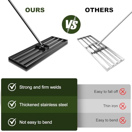 Lawn Leveling Rake for Yard Soil, 7FT Adjustable Handle Heavy Duty Leveler Tool, Anti-Flip Design for Golf Courses & Lawns（45"x10" Rake） - size: 45"x10"