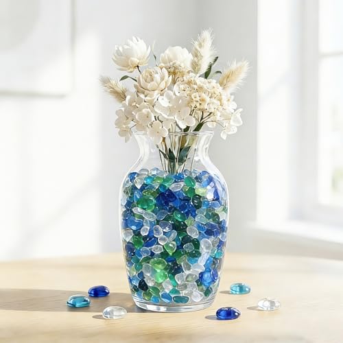 QYGL 0.55LB Green Mixed Clear Glass Pebbles, Tumbled Sea Glass Stones for Vase Fillers, Fish Tank Gravel, Aquarium Rocks, DIY Crafts, Plant Pots, Wedding & Home Decor, Transparent Glass Gemstones - color: Green Mixed