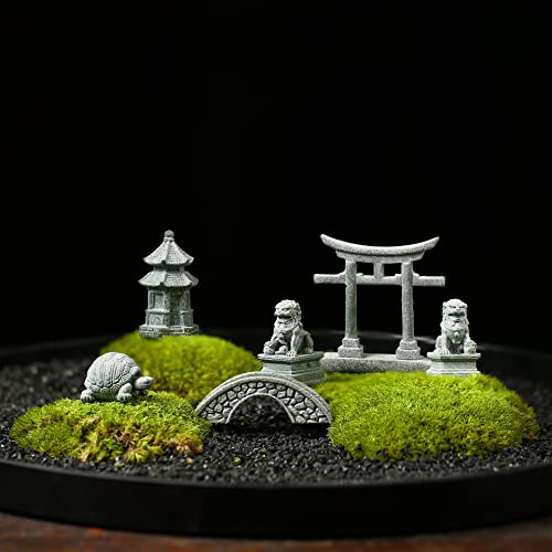 6 PCS Mini Zen Garden Accessories, Miniature Garden Bridge Foo Dogs Torii Gate Sandstone Figurines Meditation Zen Decor Japanese Fish Tank Terrarium Bonsai Decorations (Art Deco) - style: Art Deco