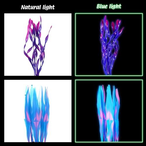 Frienda 8 Pieces Glowing Effect Fish Tank Decorations Artificial Plants with 2 Style Glowing Kelp, Sea Anemone, Simulation Coral, Jellyfish, Lotus Leaf, Mushroom for Aquarium Ornament(Blue, Pink) - color: Blue, Pink