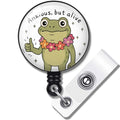 Cute Frog Badge Reel, Mental Health ID Holder Retractable Badge Clip for Nurses Students Medical Staff, Funny Office Gifts - color: Anxious But Alive