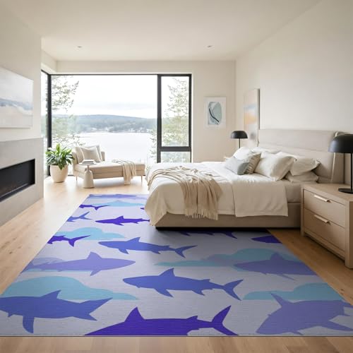 9'x12' Washable Graphic Whale Oversized Rug, Blue Non-Shedding Pet Friendly Carpet Foldable Easy Care Mat for Master Suite, California King, Under Bed | Ref:2069997 - color: Blue/Pattern 1, size: 9' x 12' (Rectangular)