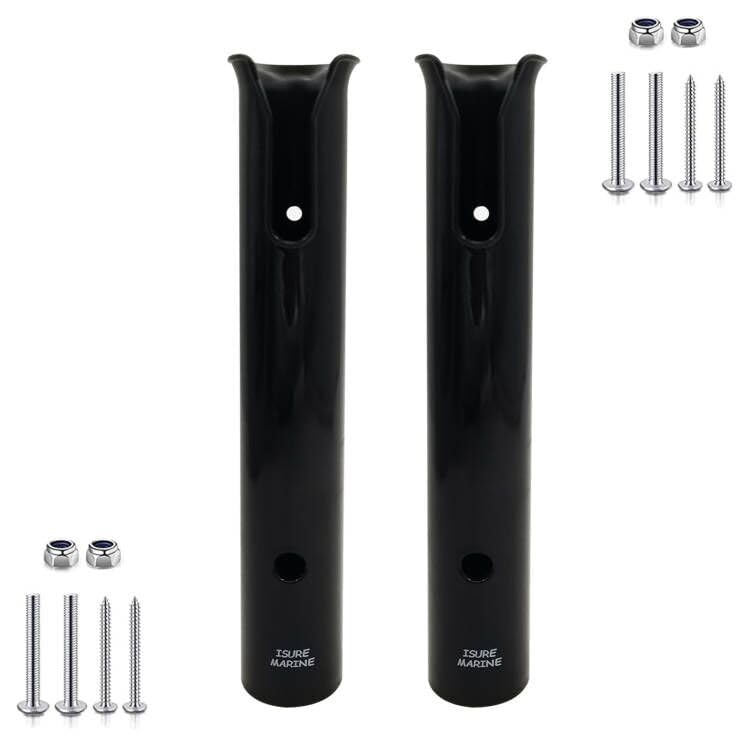 ISURE MARINE Fishing Rod Holder Bracket Wall Mounted Boat Side Mount Tool Holder Tube Links with Screws 2/3/4/6 Pole Tube (White/Black) - color: 2-Pole Black