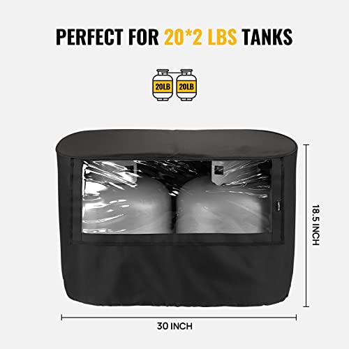 BougeRV Propane Tank Cover, Visible Valve, Fit Dual 20lb Tanks, Waterproof 600D Oxford Replacement Covers for Trailer/Camper, RV Parts Accessories (Black) - size: 20LB