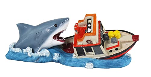 Penn-Plax Jaws Officially Licensed Aquarium Decoration – Boat Attack – Safe for Freshwater and Saltwater Fish Tanks – Small - style: Boat Attack