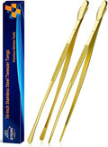 JETKONG 2 Pcs 16-Inch Heavy Duty Cooking Tweezers Extra Large Stainless Steel Food Tweezers Gaint Kitchen Tweezer Tongs (Gold) - color: Gold, size: 16+16 Inch