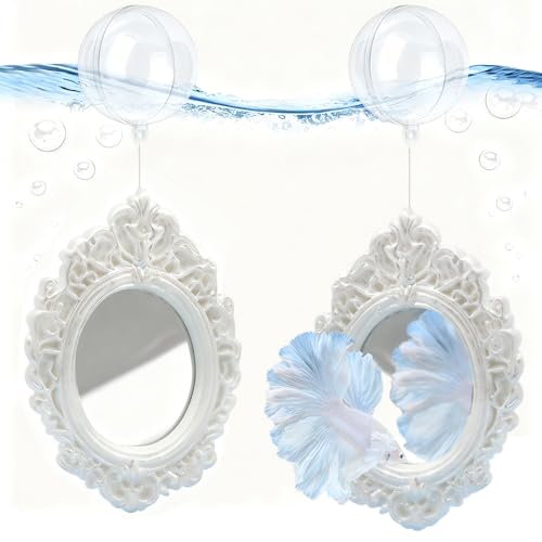 OULIGET Floating Fish Tank Decorative Mirror,Betta Exercise Training Mirror,Floating Device Aquarium Decorations,Ornament Training and Aesthetic Landscaping,2 Pieces