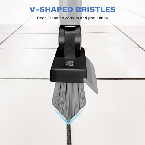 SetSail Grout Cleaner Brush with Long Handle, V-Shaped Floor Scrub Brush Swivel Grout Brush Stiff Bristle Floor Grout Scrubber for Bathroom, Tile Line, Crevice, Kitchen, Wall, Deck, Garage, Black Grey - color: Black Grey