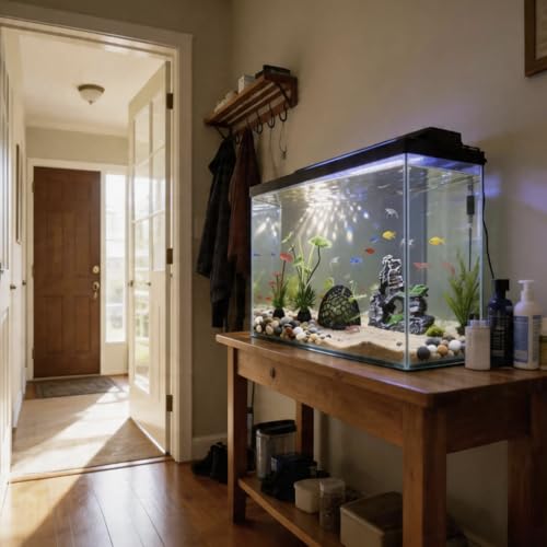 6-Piece Aquarium Plant Set with 5 Green Artificial Plants and Resin Cave Decorations for Betta Fish, Goldfish, and Shrimp for Breeding, Playing, and Resting