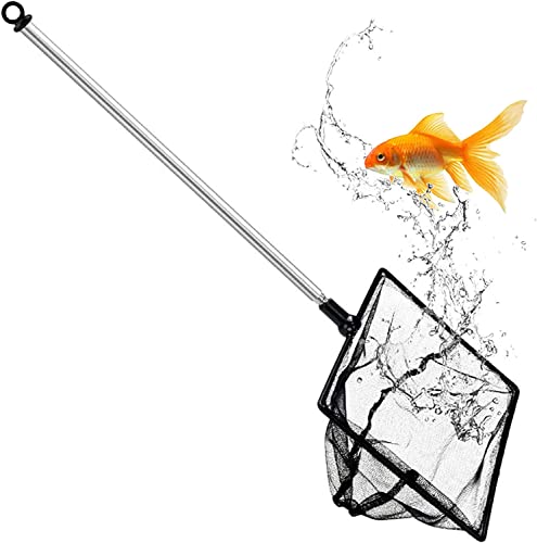 Fish Net for Fish Tank, Fine Mesh Aquarium Net with 9-24 Inch Stainless Steel Long Handle, Extendable Fishing Tank Net for Fish Shrimp Tank, Pond, Creek (4 inch) - size: 4 inch