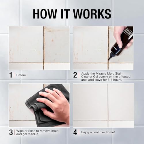 GlassGuard Miracle Mold Stain Remover Stain Gel – Heavy Duty Cleaning Gel for Grouts, Ceramic, Glass, Silicone, Caulk & More – Washing Machine Cleaner Front Loader (300 ml / 10 oz) - size: 10 Fl Oz (Pack of 1)