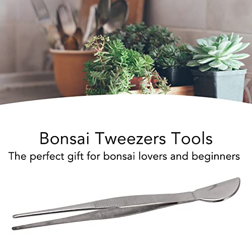 TOPINCN Bonsai Tweezers, Stainless Steel Long Plant Tweezers with Moon Spatula Head, Home Garden Potted Loosening Soil Plan Grass (Straight)