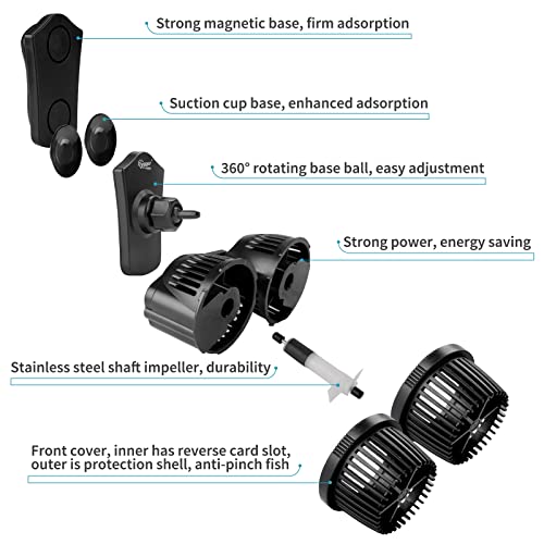 hygger 4200GPH Double Head Aquarium Circulation Pump, Quiet 12W Aquarium Wave Maker, with Strong Magnetic Suction Base, 360°Adjustable Power Head, for 110~240 Gal Tank - size: 4200GPH 12W, for 110~240Gal