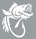 WickedGoodz Bass Fish Hook Vinyl Decal Transfer - Fishing Sticker - Gold, White, or Black 5" and 8" (White, 5") - color: White, size: 5"