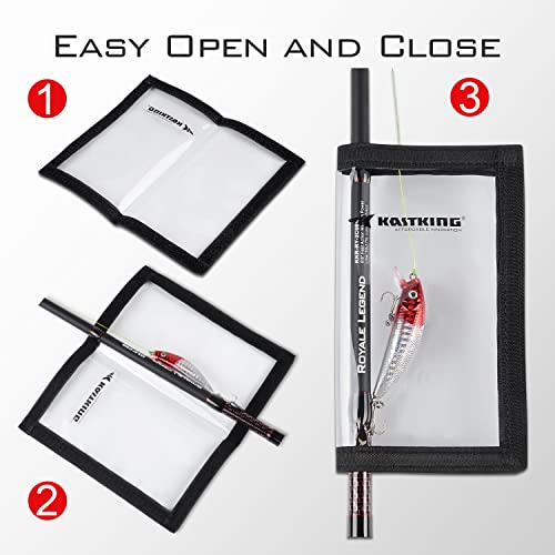 KastKing Madbite Lure Wraps, Available in Two Sizes, Keeps Lures Safe, Durable & Clear PVC, Easily See Lures, Easy Open and Close Hook & Loop System, Great Value, Includes 4 Lure Wraps - color: A: 4 Pack, Medium (5.67“x 3.38”)