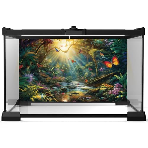 Aquarium Background Jungle Forest Winding Rivers Colorful Birds Full Harmony Nature Landscape Terrarium Background Butterfly Birds In Forest Tranquil Stream Theme Aquarium Backdrop Vinyl 24x12in - size: 24(W)x12(H)inches/ 60(W)*30cm(H)