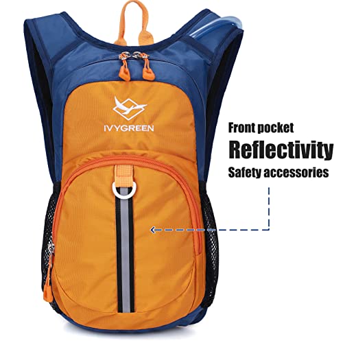 Ivygreen Kids Hydration Backpack, Hiking Backpack for Boys or Girls with 1.5L Water Bladder - color: Orange, size: Small