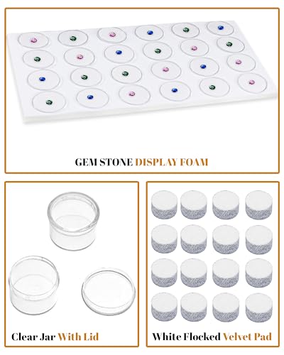 Novel Box Gem Jars 24 Large Size Gemstone tray | White Tray Foam Sheet 14.5X7.8X0.75 | Jewelry Display Rock Storage Box Insert | Gemstone display Trays for Collectibles - color: White Foam Liner with 24 Gem Jars