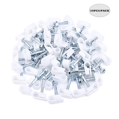 Cable Clips with Screws Fastener 1/4 Inch (6 mm) - All Weather Wire Clips for Coaxial, Ethernet,Electrical Cables,Brick/Stucco Siding Clips, UV-Resistant for Outdoor Wall Mount,50 Pack,White - color: White, size: 50PCS/PACK