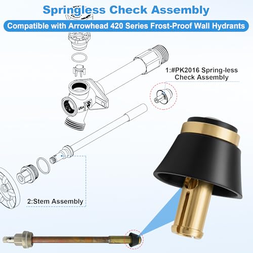 Springless CHK Valve Replacement for PK2016 420 Series Fits for Arrowhead Frost-Proof Wall Hydrants, Repair Parts for Stem Assembly Springless Check Assembly (1Pack)