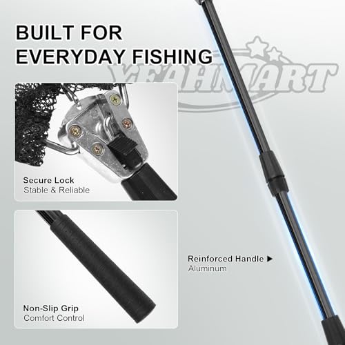 Yeahmart Fishing Landing Net with Telescopic Aluminum Handle Pole, Collapsible Nylon Mesh Minnow Fish Net for Saltwater & Freshwater, Portable Fishing Gear for Kids, Men, Women, Extends 21-75 Inches - style: 50" Full Length (3 Sectional Handle)