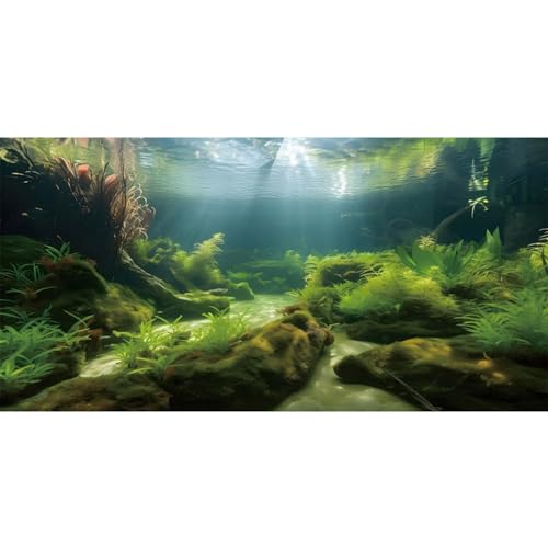 AWERT 48x20 inches Ocean Floor Aquatic Plants Aquarium Background Undersea Theme Aquarium Background Polyester Underwater Fish Tank Background - size: 48x20in/120x50cm