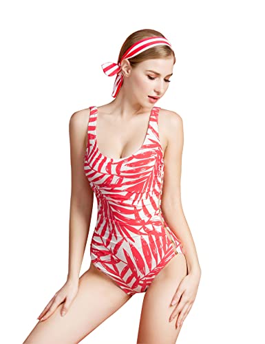 Women's Mesh Swimsuits One Piece Cutout Bathing Suits Backless Hollow Out Swimwear Sexy See Through High Cut Monokini - color: Red Leaf, size: 6