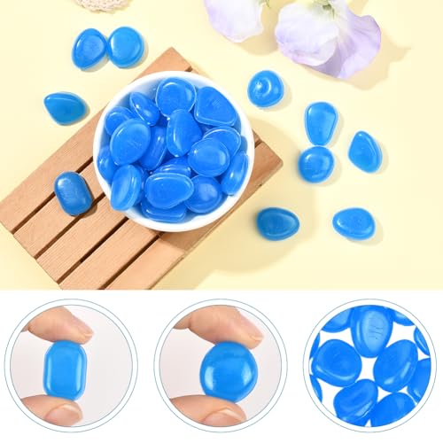 1 Box 100Pcs Glowing Resin Pebbles Fish Tank Decor Blue Aquarium Gravel Glow Stones Garden Landscaping Accessories for Outdoor Path Driveway Yard Pot Decoration Bonsai Pot Plant Display Use - color: Dodger Blue